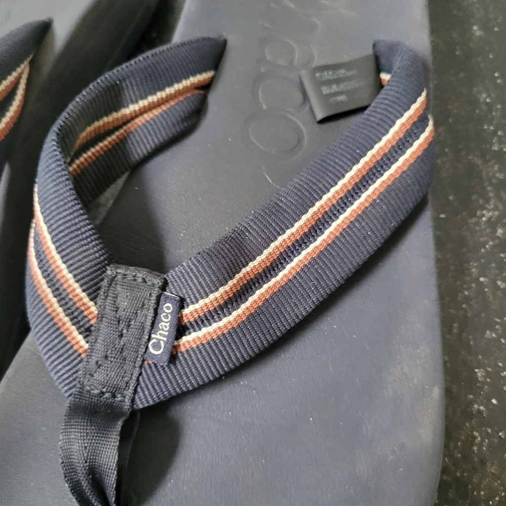 Chaco Blue and Orange Low Down Flip Flops